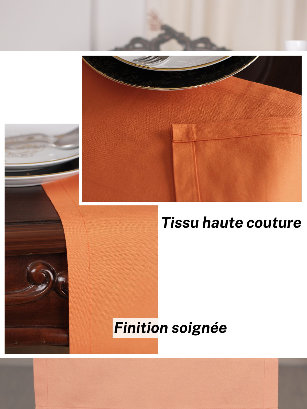 Chemin de table Orange uni en coton 40x140 cm