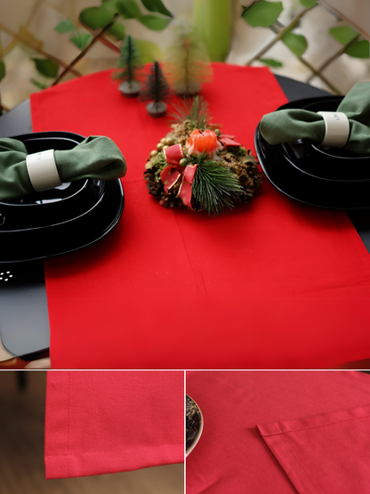 Chemin de table Rouge uni en coton 40x140 cm