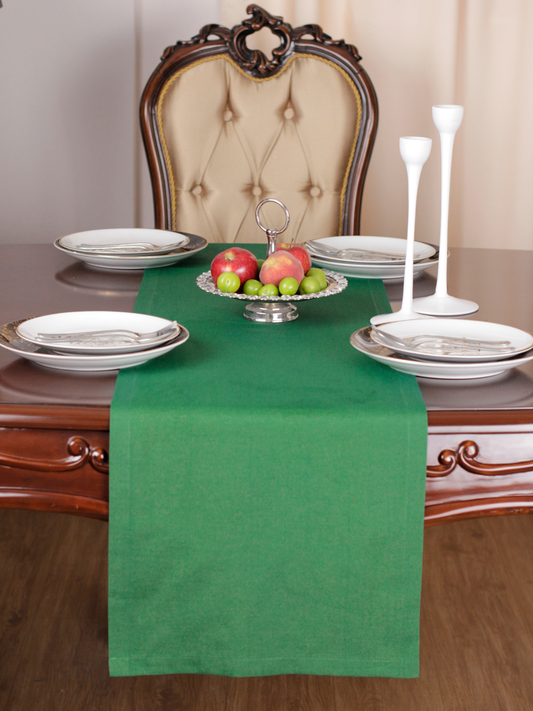 Chemin de table Vert uni en coton 40x140 cm