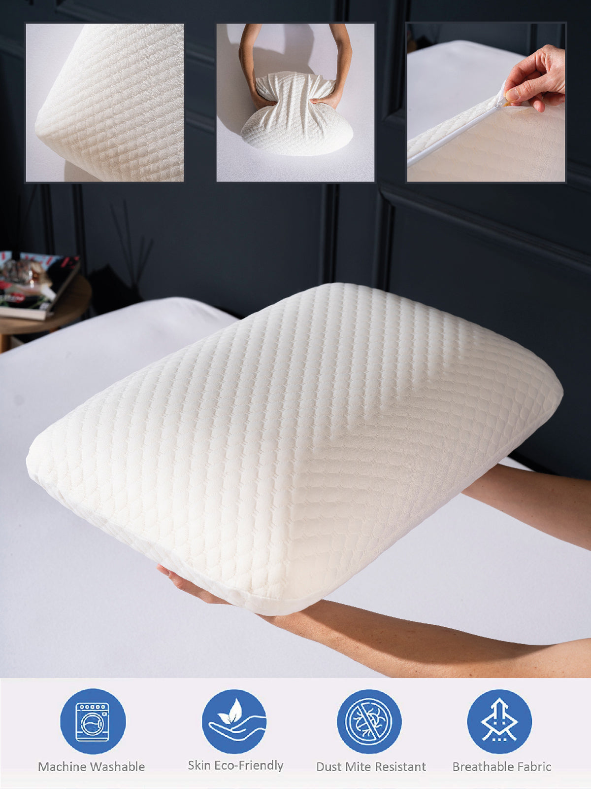Oreiller Memoire forme Ergonomique cervicale Anti Acarien 50x70