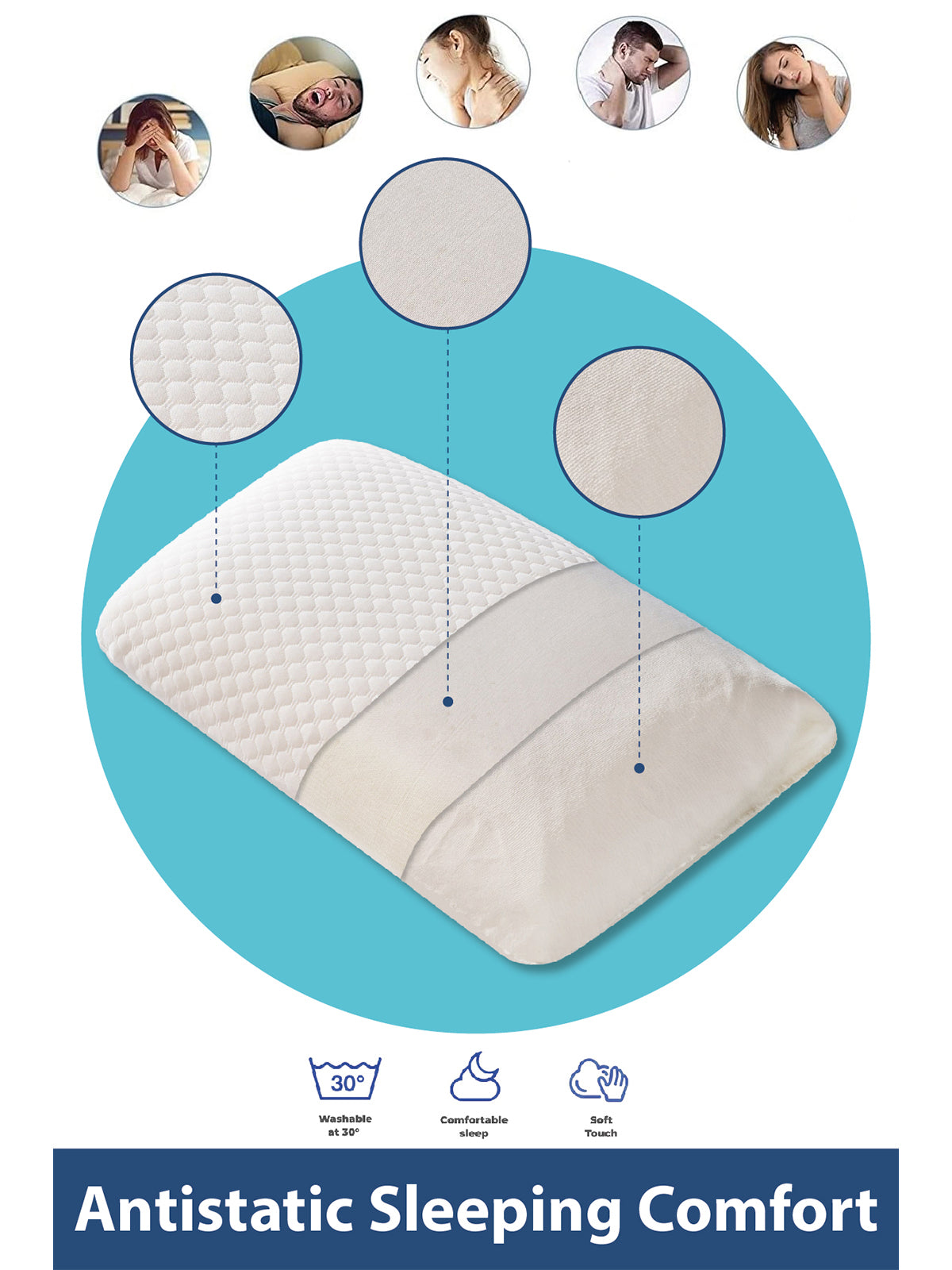Oreiller Memoire forme Ergonomique cervicale Anti Acarien 50x70