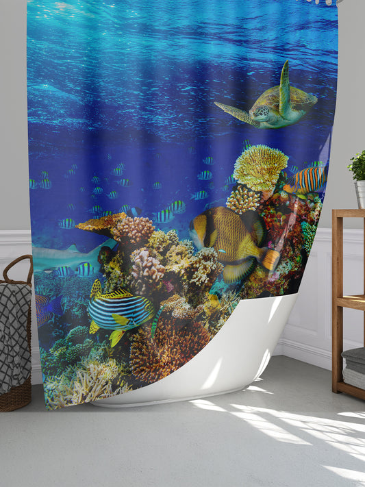 Rideau de douche bleu joli motif d'aquarium avec crochets