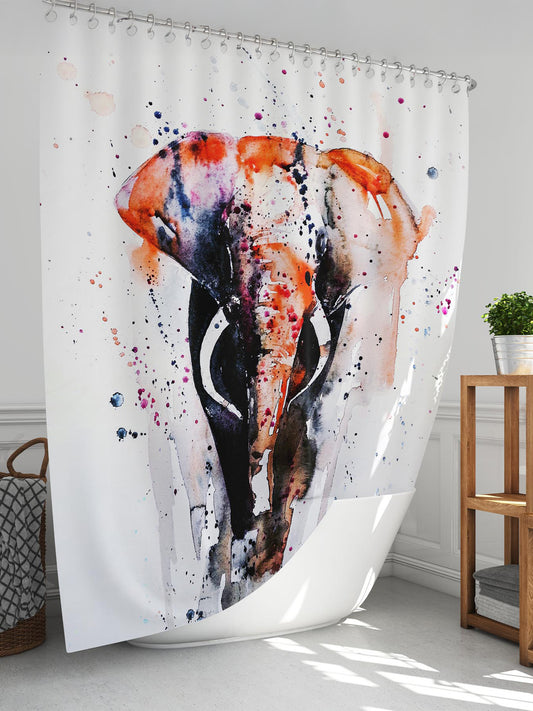 Rideau de douche d'art modern motif éléphant avec crochet inclus