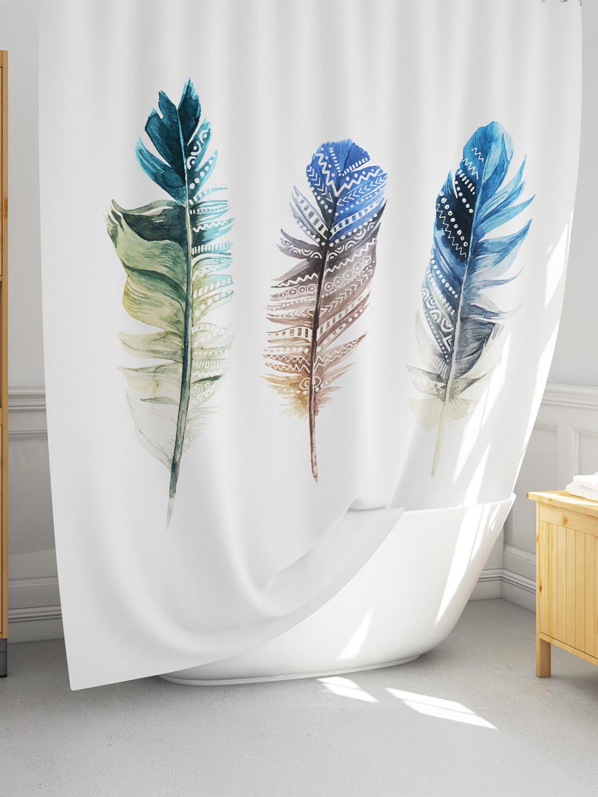 Rideau de salle de bain imperméable 180x200 de motif en plumes