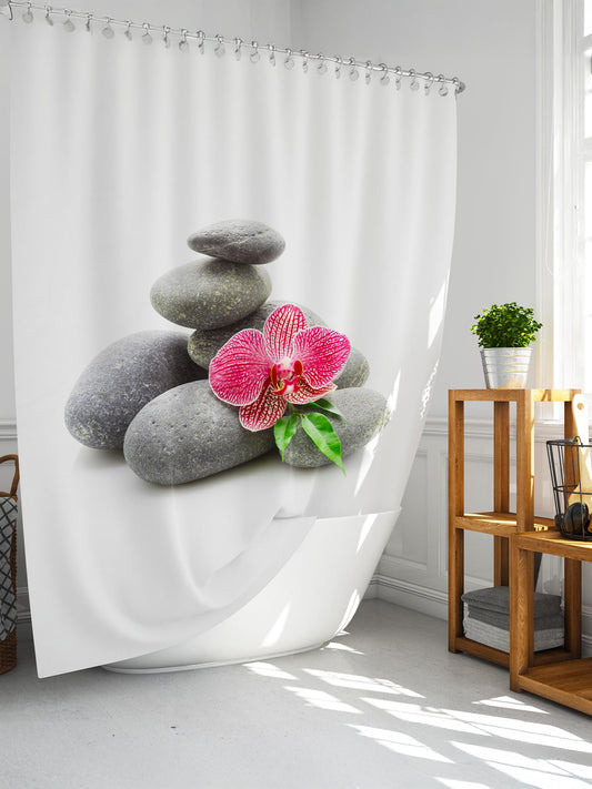 Rideau de douche spa concept pierres de zen et orchidée