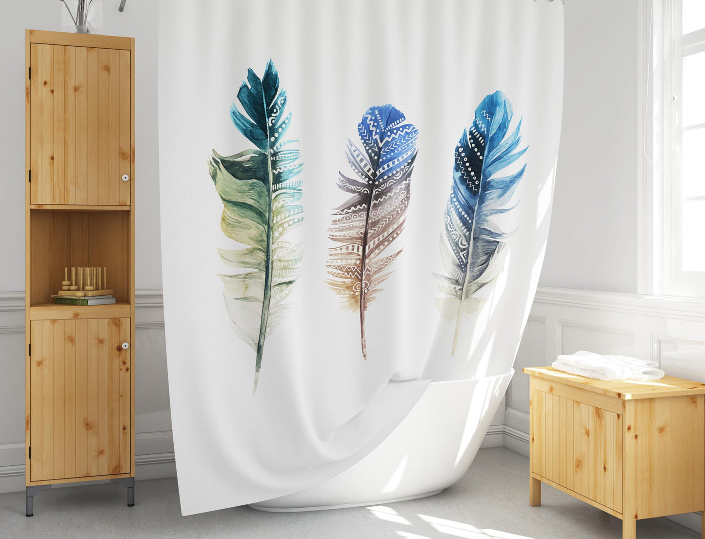 Rideau de salle de bain imperméable 180x200 de motif en plumes