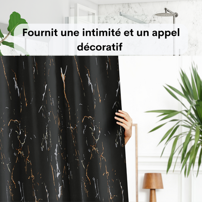 Rideau de baignoire marbre noir en tissu étanche 180x200 avec Crochets