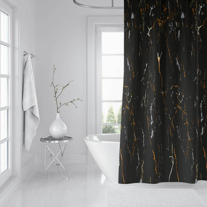 Rideau de baignoire marbre noir en tissu étanche 180x200 avec Crochets